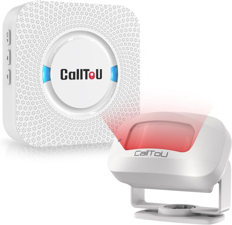 CallToU Wireless Motion Sensor Alarm Indoor Motion Detector Alarm, Bed Alarms for Elderly Dementia Patients, Motion Sensor Door Chime with 500 FT Range, 5 Adjustable Volume 1 Sensor + 1 Receiver - Image 1